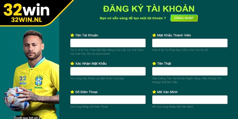 Thao tác thực hiện đăng ký 32Win rất dễ hiểu